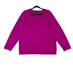 Talbots Merino Wool Sweater Womens 2X Magenta Pink Knit Scalloped Preppy Classic
